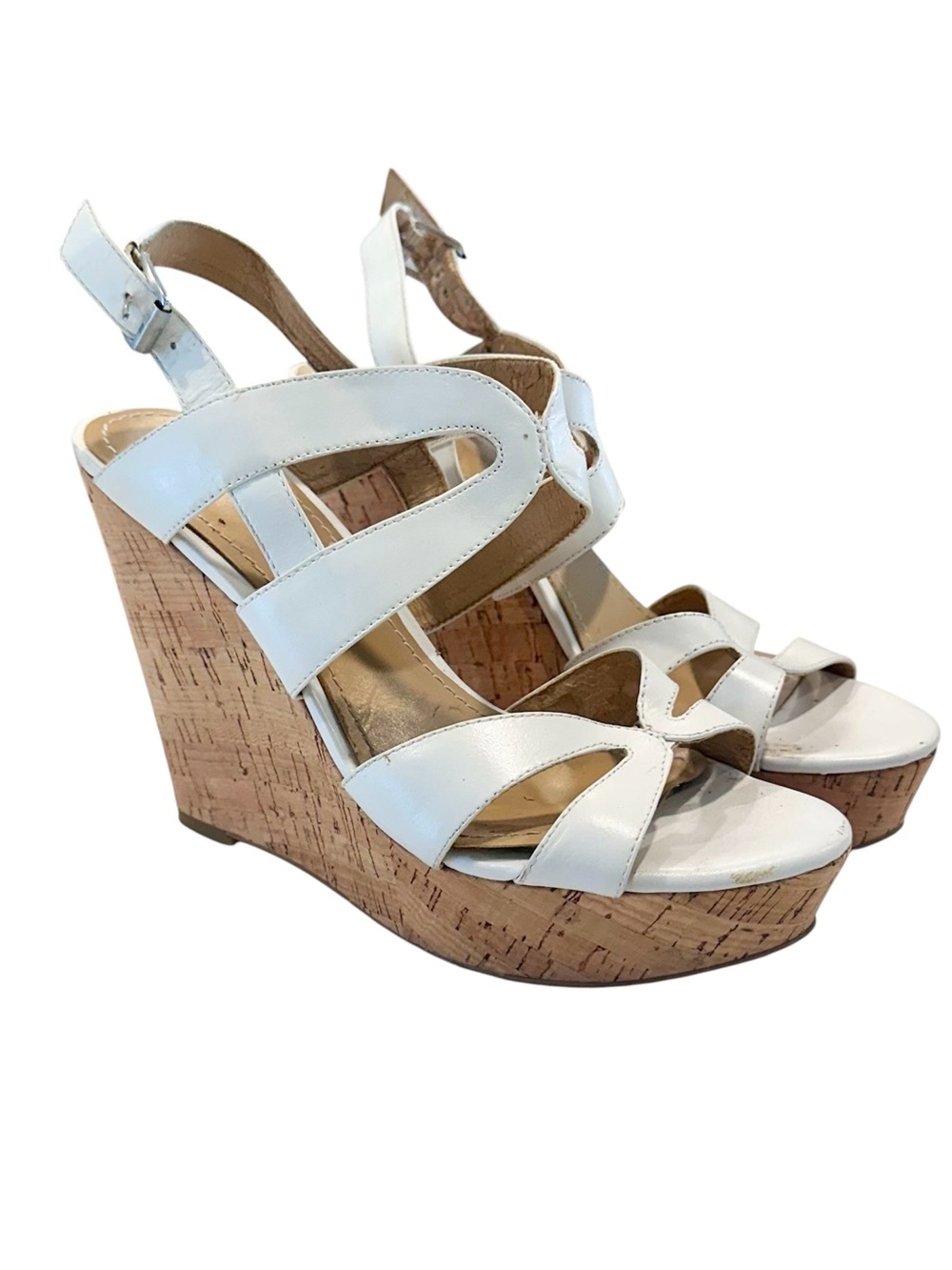 Nine West Ivory Strappy Cork Wedge Sandals - Size: 8 - Picture 3 of 11